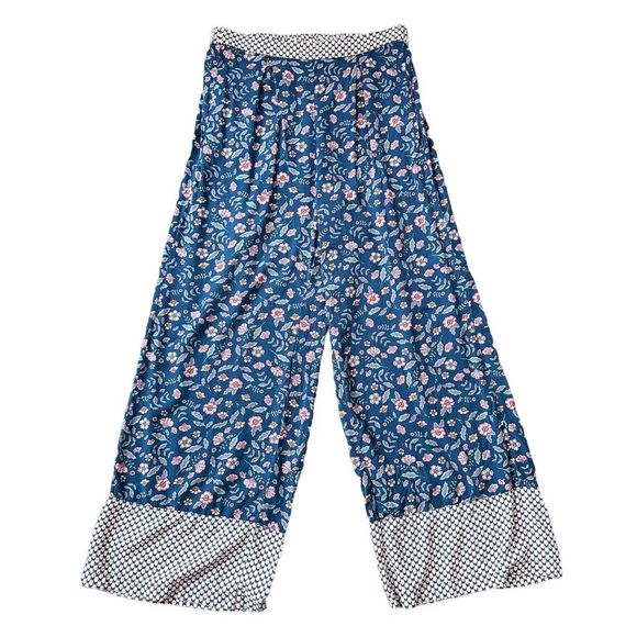 Matilda Jane Size M Blue Floral A Day Off Wide Leg Pants FLAWED - Picture 4 of 13